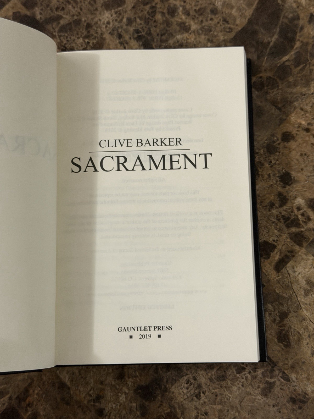 Clive Barker Sacrament Gauntlet Press Signed Numbered Hardcover Limited Edition