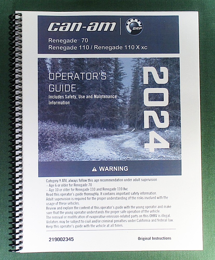 2024 Can-Am Renegade 110X xc Owner’s Manual: 220 Pages & Protective Covers