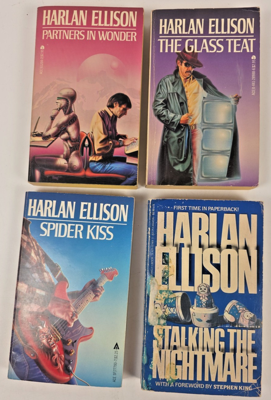 4 Harlan Ellison Lot ~ 1980s Paperbacks ~ Glass Teat, Spider Kiss, Wonder & More