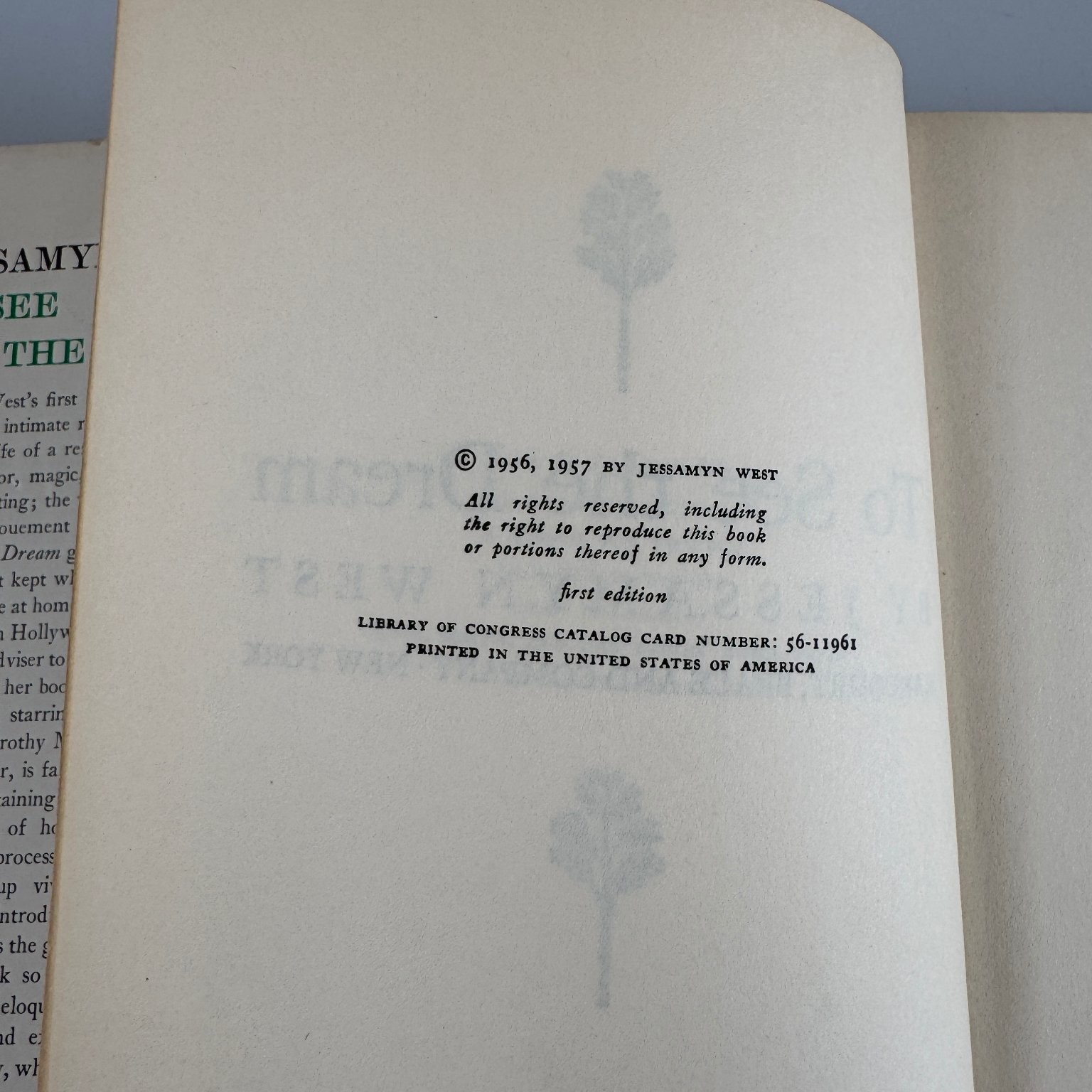 To See the Dream Jessamyn West 1957 First Edition Autobiography Harcourt Brace