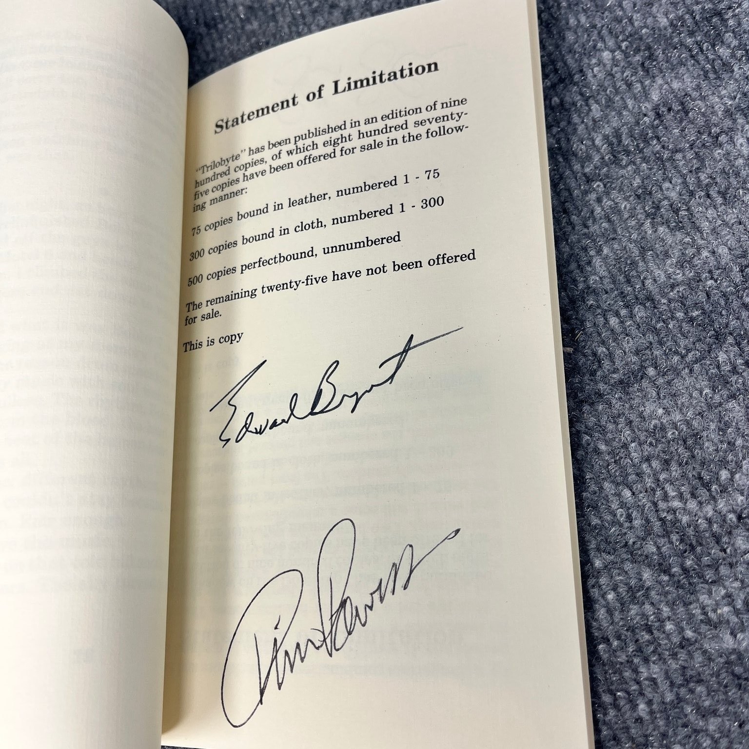 Double Trilobyte Shadow on Doorstep Signed James Blaylock & Edward Bryant: