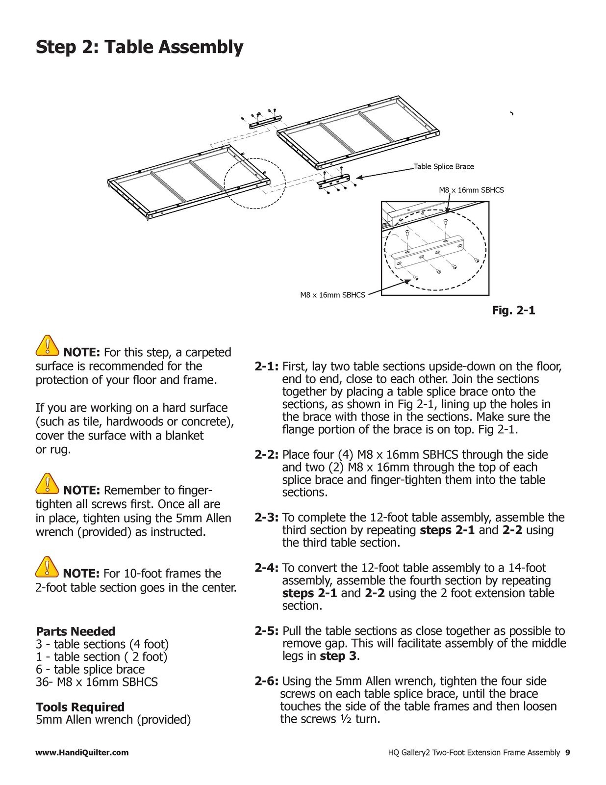 HANDI QUILTER Gallery2 Frame 14ft Ext Kit Assy Instruction Manual – COIL BOUND