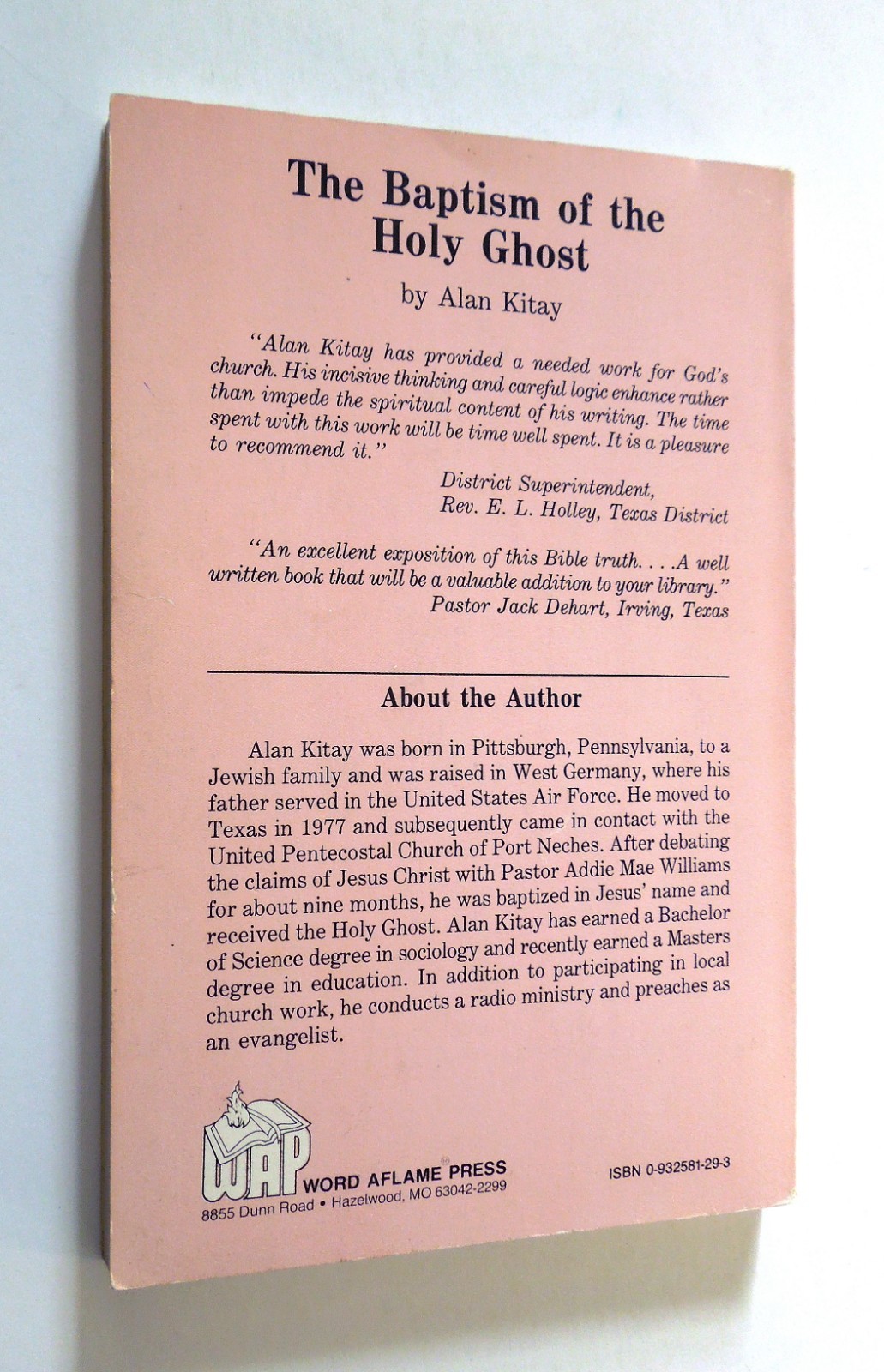 The Baptism of the Holy Ghost – Alan Kitay, 1988 sc, Word Aflame Press