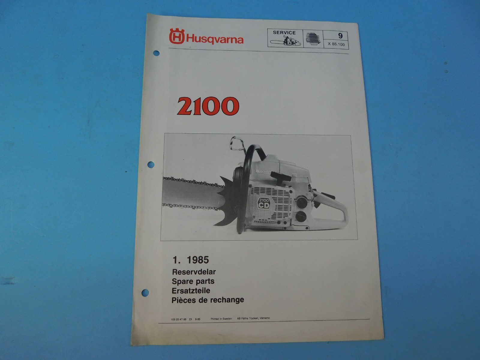 OEM HUSQVARNA 2100 PARTS LIST MANUAL 1985 — UP 669 J