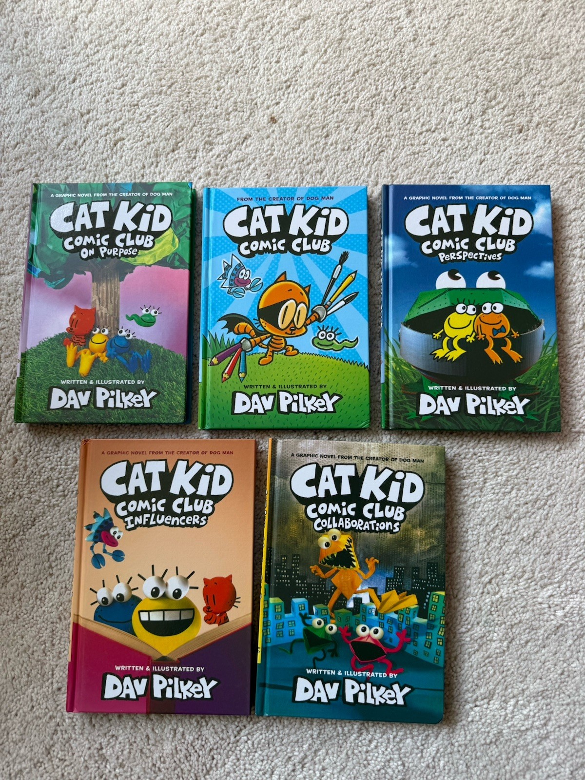 Pilkey Cat Kid Comic Club Hardcover Book Lot Set of 4 English Graphic Novel