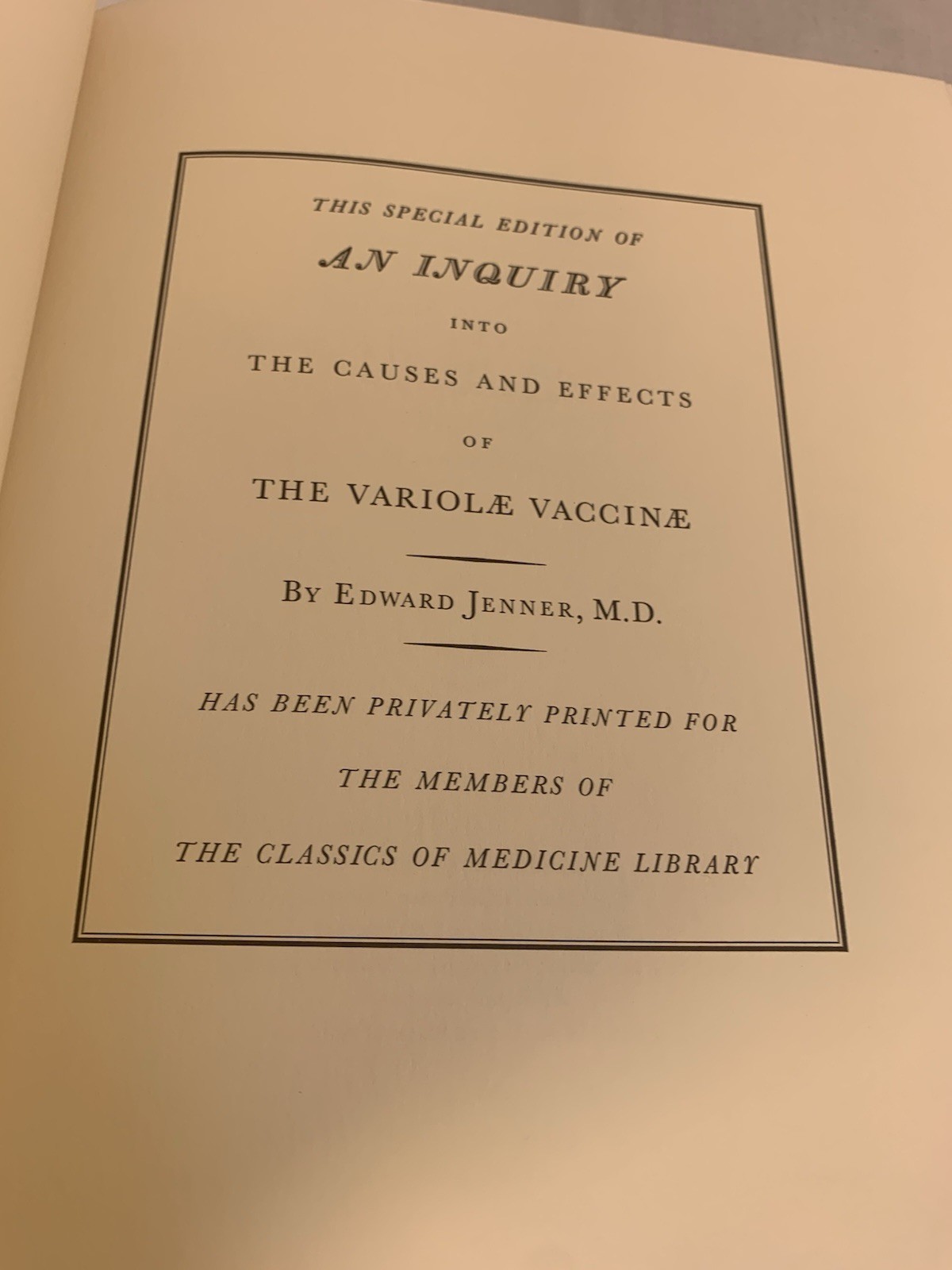 Jenner CAUSES & EFFECT OF VARIOLAE VACCINAE Classic of Medicine 1978 Near Mint