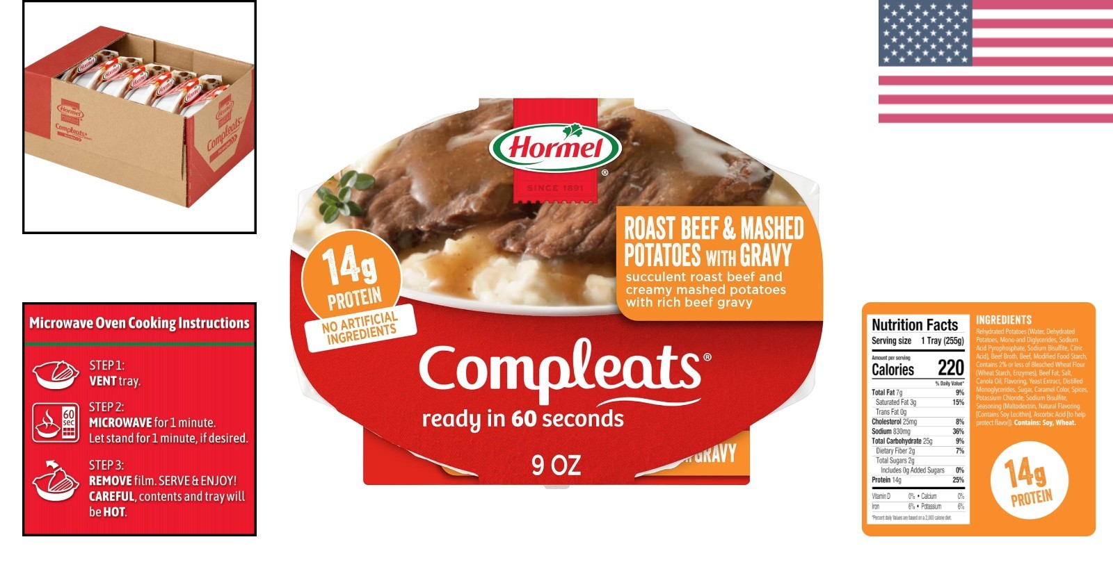 Satisfying Microwave Tray – Roast Beef & Mashed Potatoes, 6 Trays of 9 oz Each