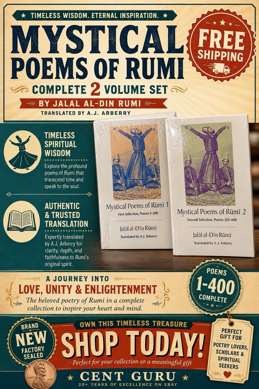 Mystical Poems Of Rumi Vol 1 And 2 Set Paperback Jalal Al Din Rumi Arberry New