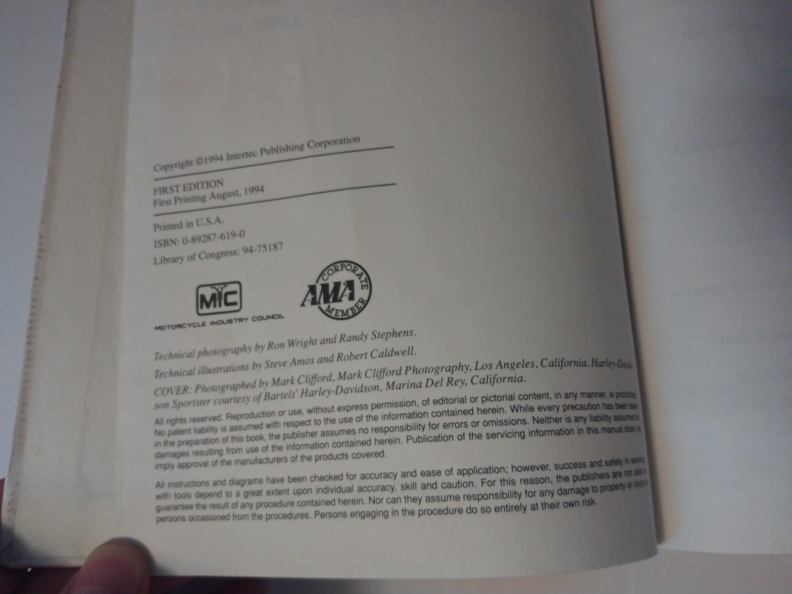 Clymer Harley Davidson Sportster Evolution 1991-1994 / M429 HARDBACK EX LIB