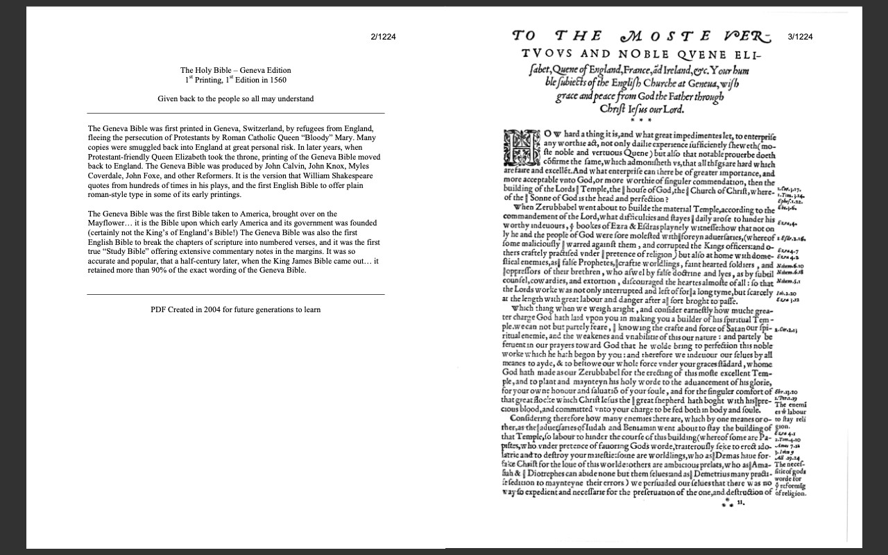 1560 Geneva Bible (E-Book) & Bonus 1599 Bible Ebook on CD-ROM -Scanned Original