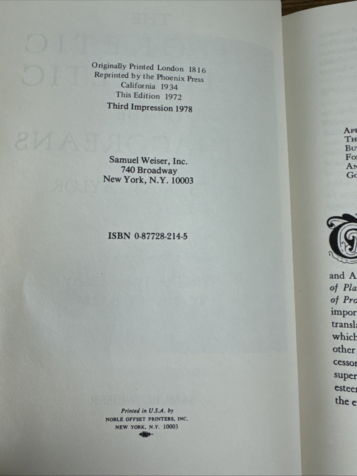 THE THEORETIC ARITHMETIC OF THE PYTHAGOREANS By Thomas Taylor – 1978 HC