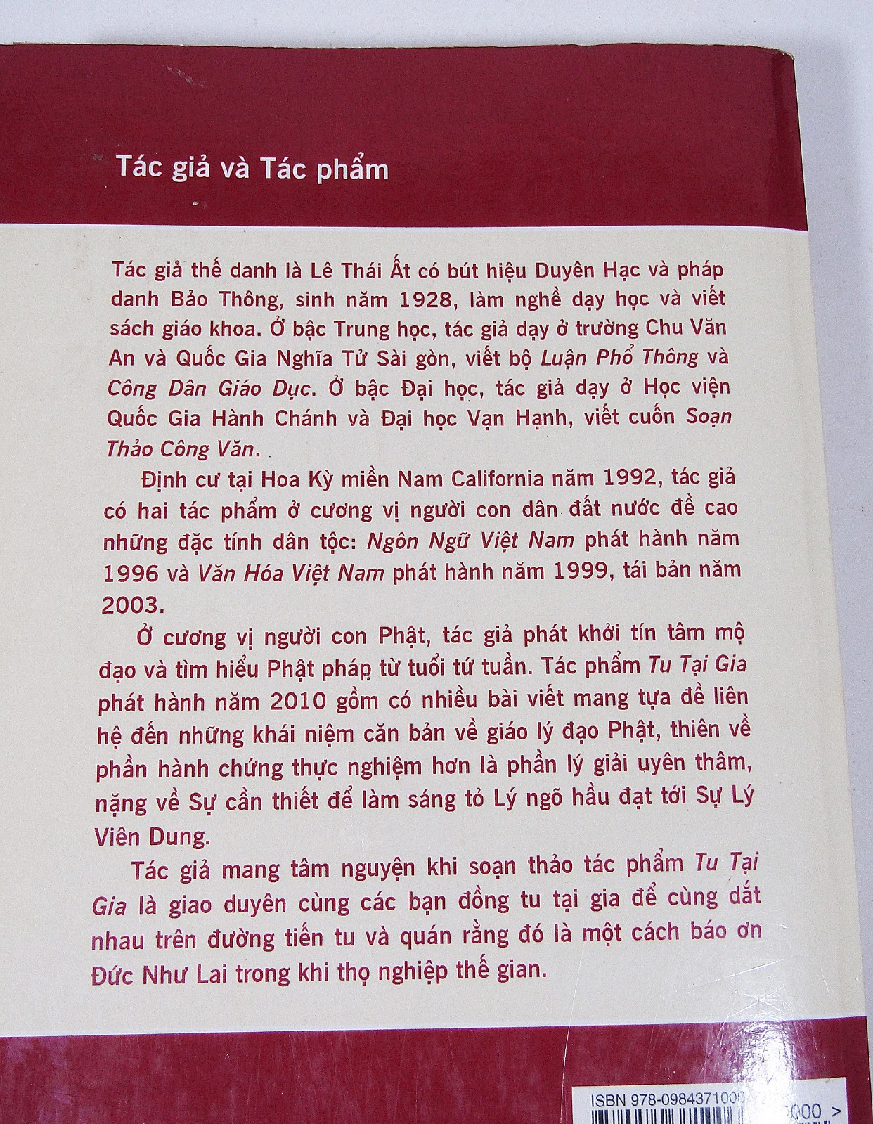 Tu Tai Gia by Bao Thong Le Thai At 2010 Cat Tien Buddhist Book 528 Pages