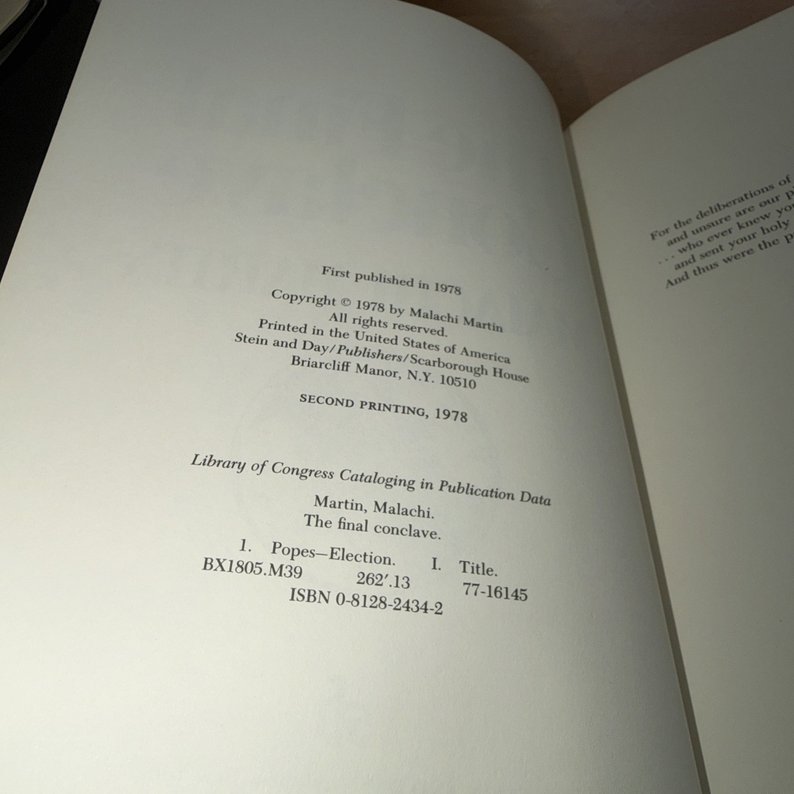 Malachi Martin | The Final Conclave | HC w/ DJ | 1st Edition – 2nd Print| 1978