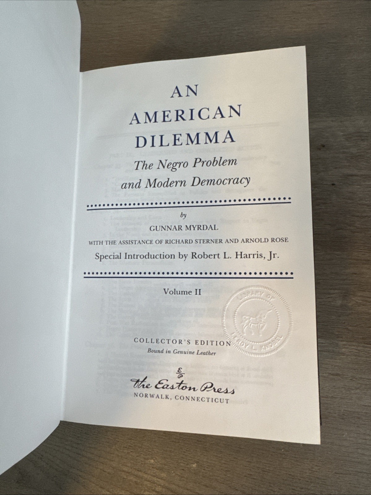 An American Dilemma Volumes 1 & 2 Gunnar Myrdal Easton Press 1993 Collector’s Ed