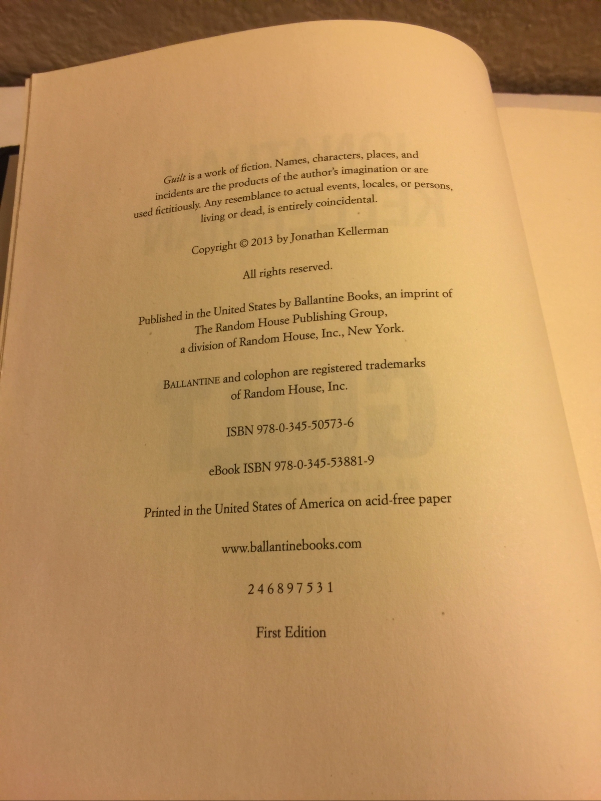 Alex Delaware , Guilt by Jonathan Kellerman (2013, Hardcover) NO DJ 378 PAGES