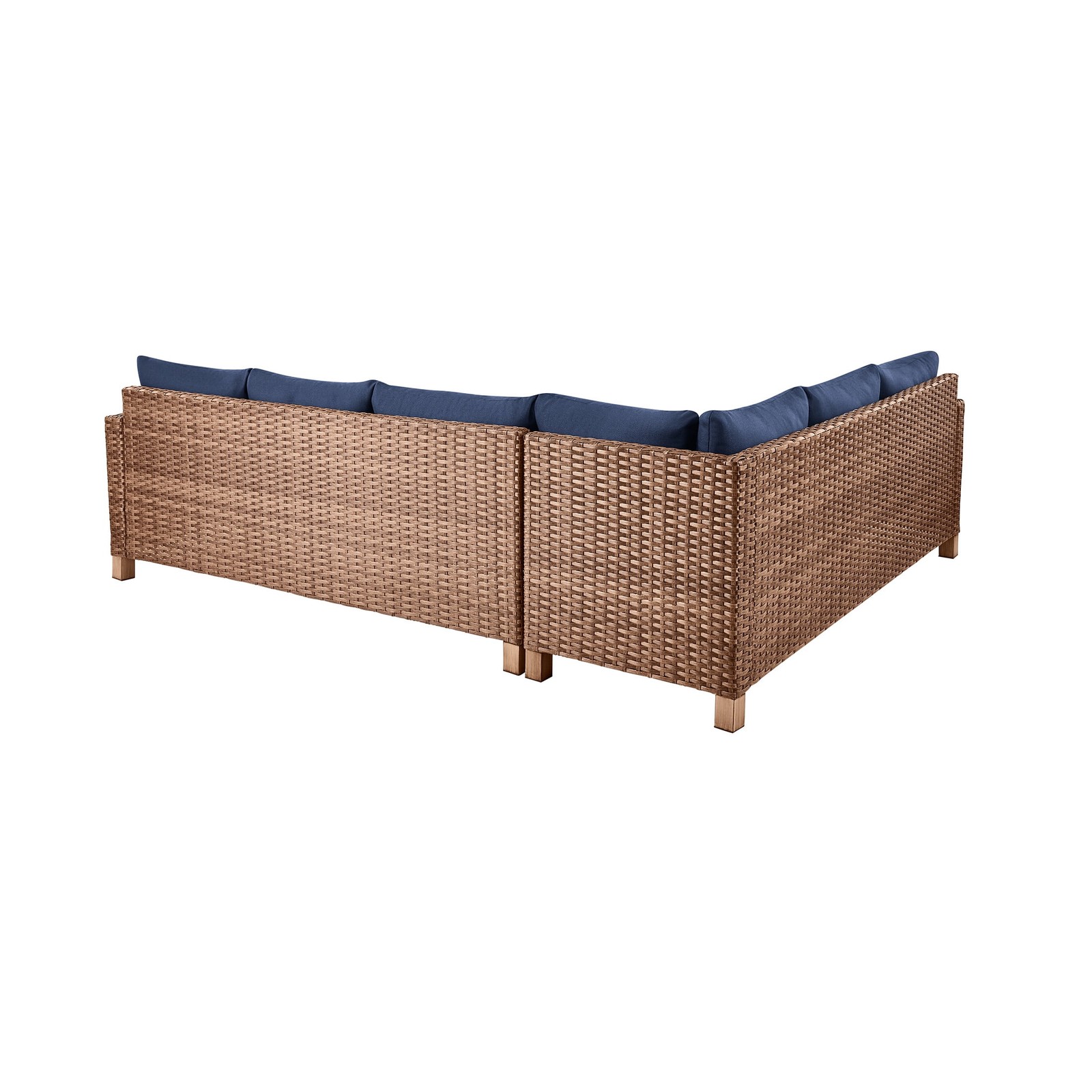Brookbury 4-Piece Wicker Patio Sectional Dining Set with Navy Cushions