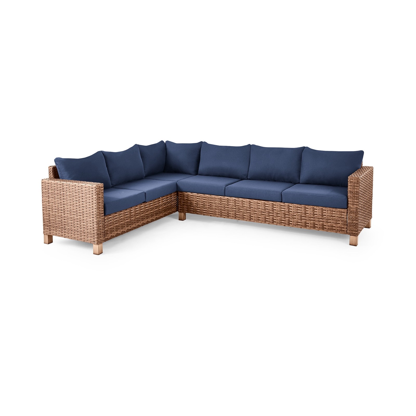 Brookbury 4-Piece Wicker Patio Sectional Dining Set with Navy Cushions