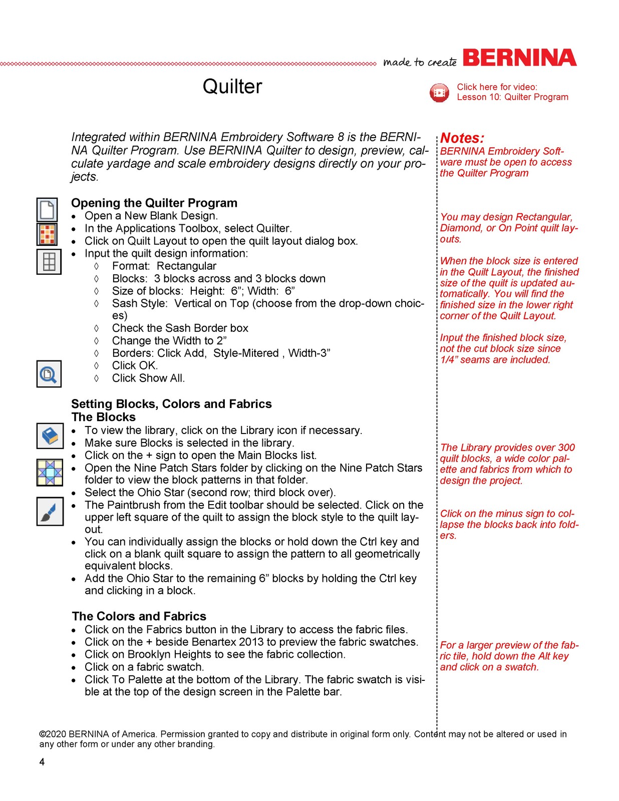 BERNINA 82 Embroidery Software Application Programs Workbook Manual 2020