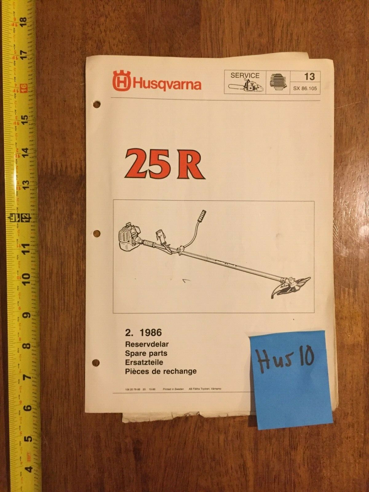 Husqvarna 25R Trimmer Spare Parts List – Accessories – 1986
