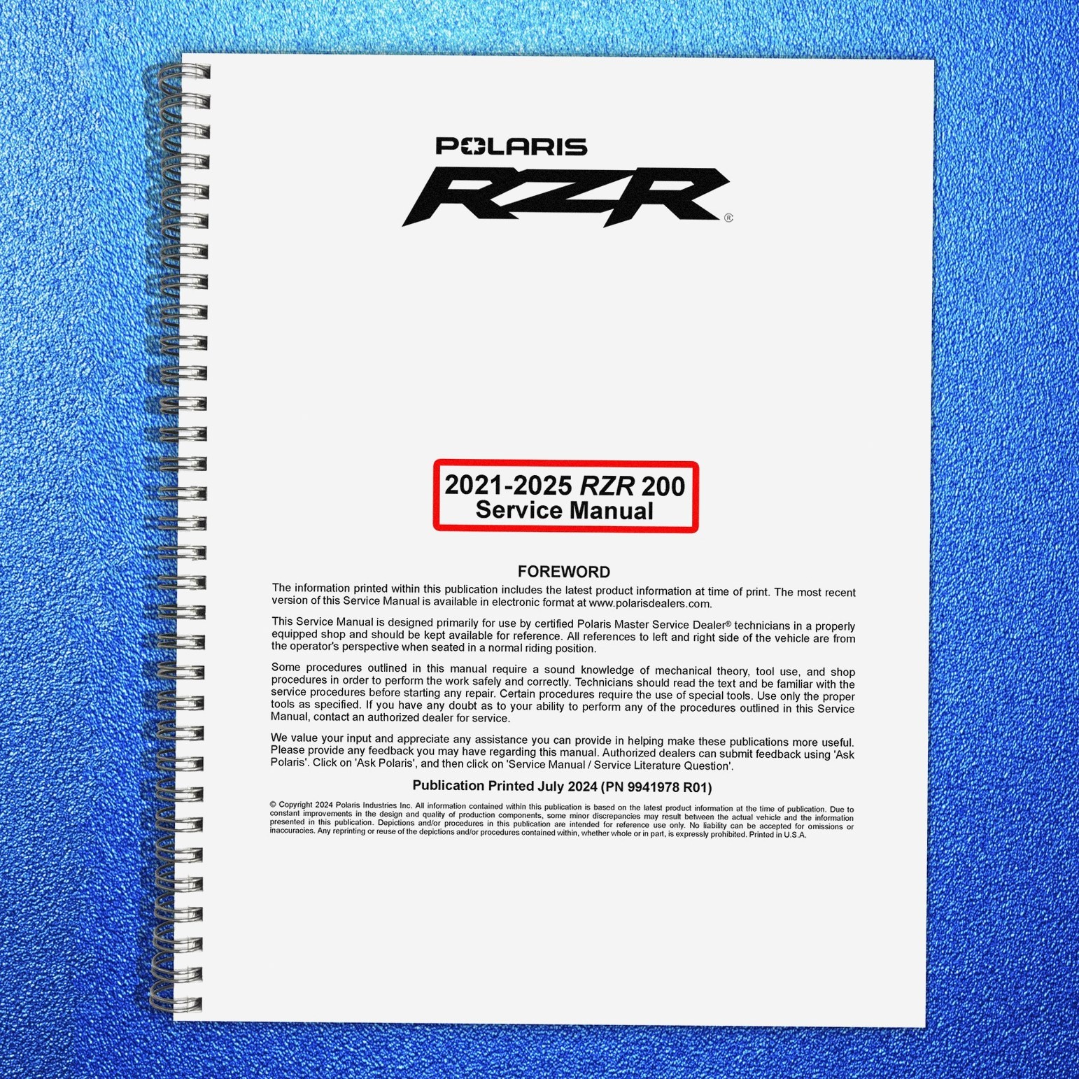 POLARIS RZR 200 Service Manual 2021-2025, TOUGH BINDING – ROBUST FRONT & BACK