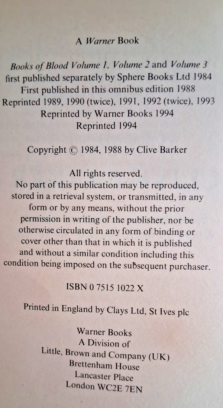 Clive Barker’s Books of Blood Volumes 1-3 Omnibus.