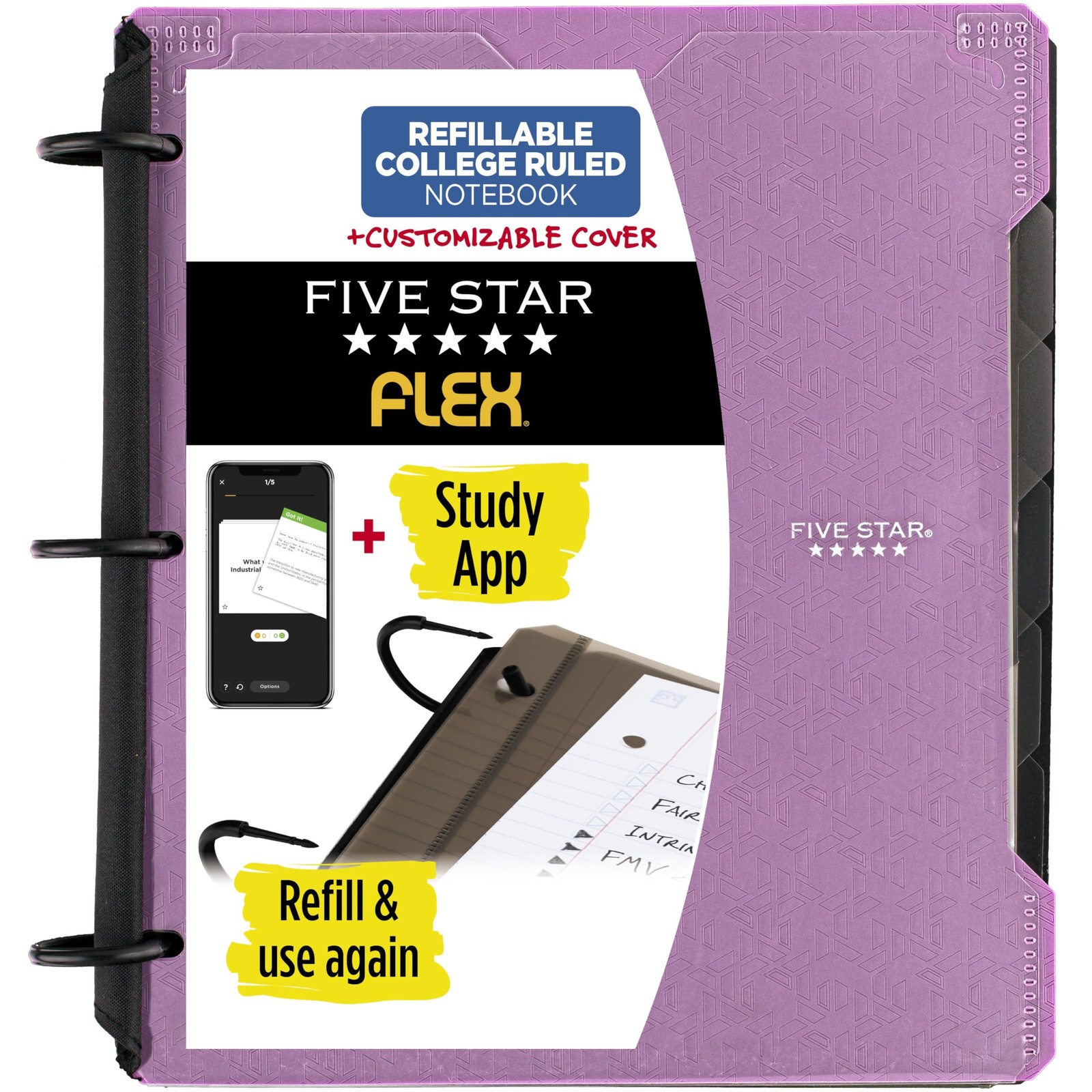 Flex Refillable Notebook + Study App, College Ruled and 1 Inch TechLock Ring …