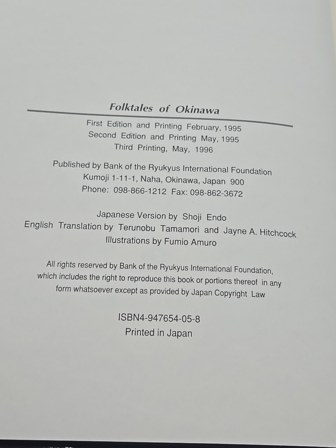 Folktales of Okinawa Shoji Endo Hardcover Short Stories Japan Book (Inscribed)