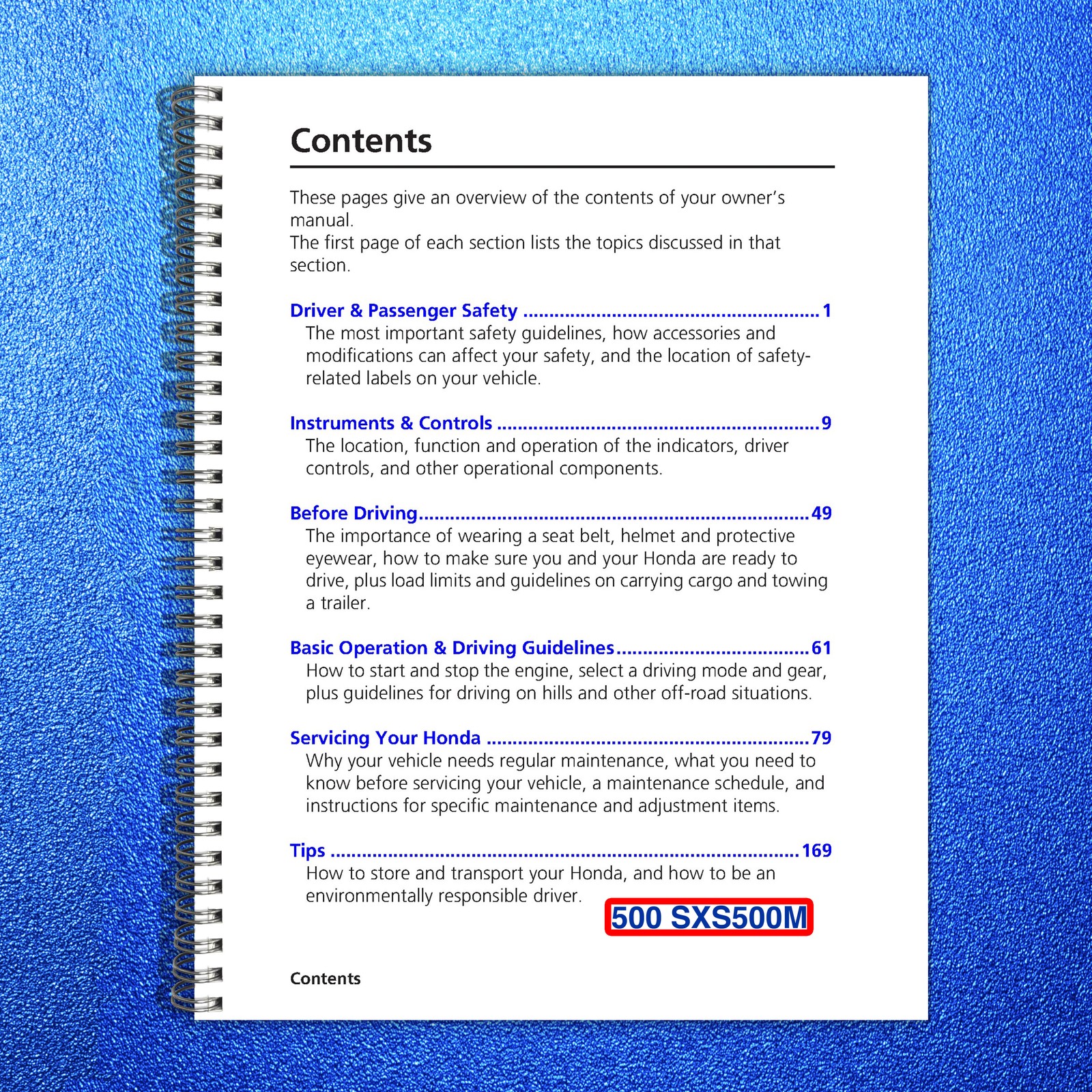 HONDA 2015 Pioneer 500 SXS500M Owners Manual – STEEL WIRE BOUND – TOUGH COVERS