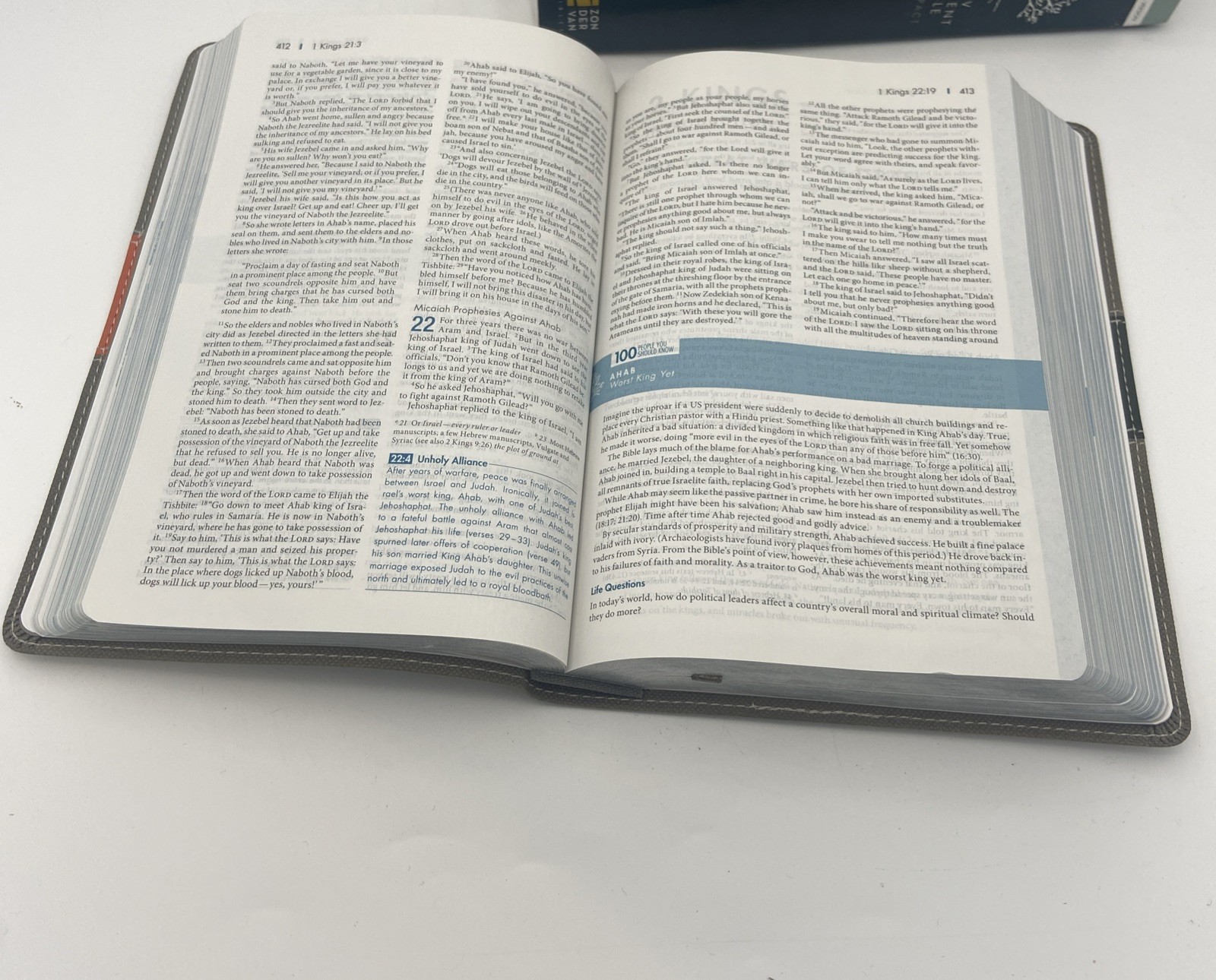 NIV, Student Bible, Compact, Leathersoft, Gray/Green Lay Flat Design