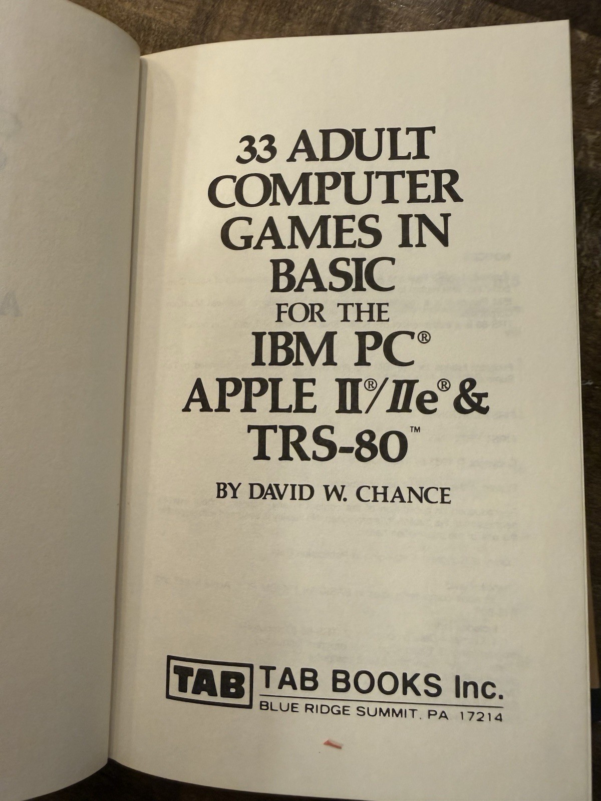 33 ADULT COMPUTER GAMES IN BASIC FOR THE IBM PC, APPLE By David Chance