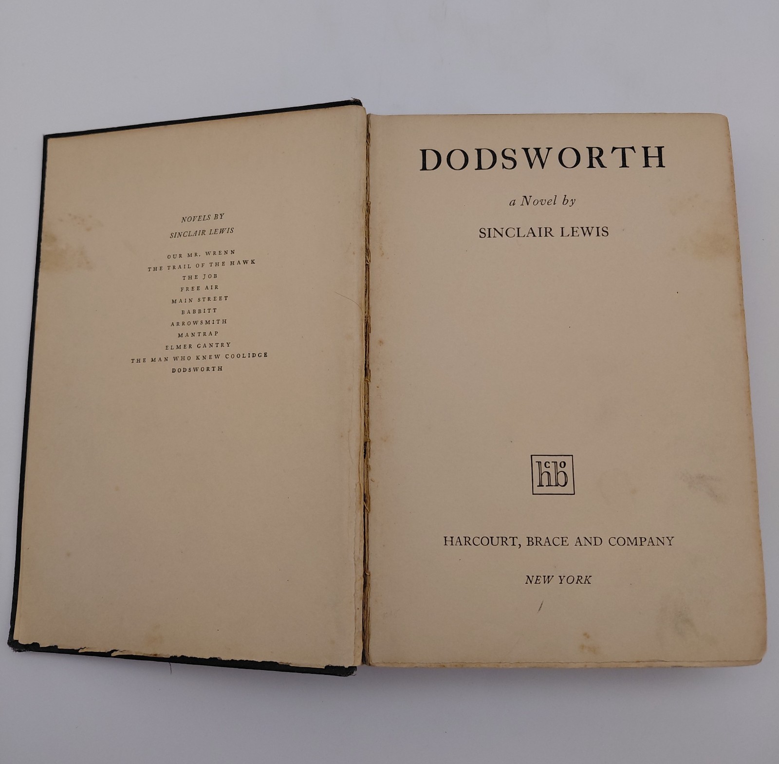 Dodsworth, Sinclair Lewis, 1929, First Edition Hardcover, Harcourt Brace and Co