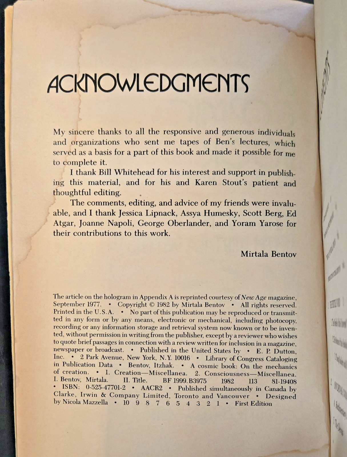 Cosmic Book – Paperback, by Itzhak Bentov – Acceptable – Rare PB 1982