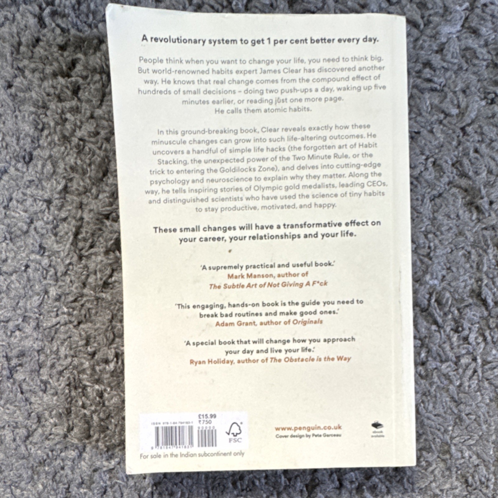 Atomic Habits by James Clear, Penguin Paperback, Personal Development, Habits
