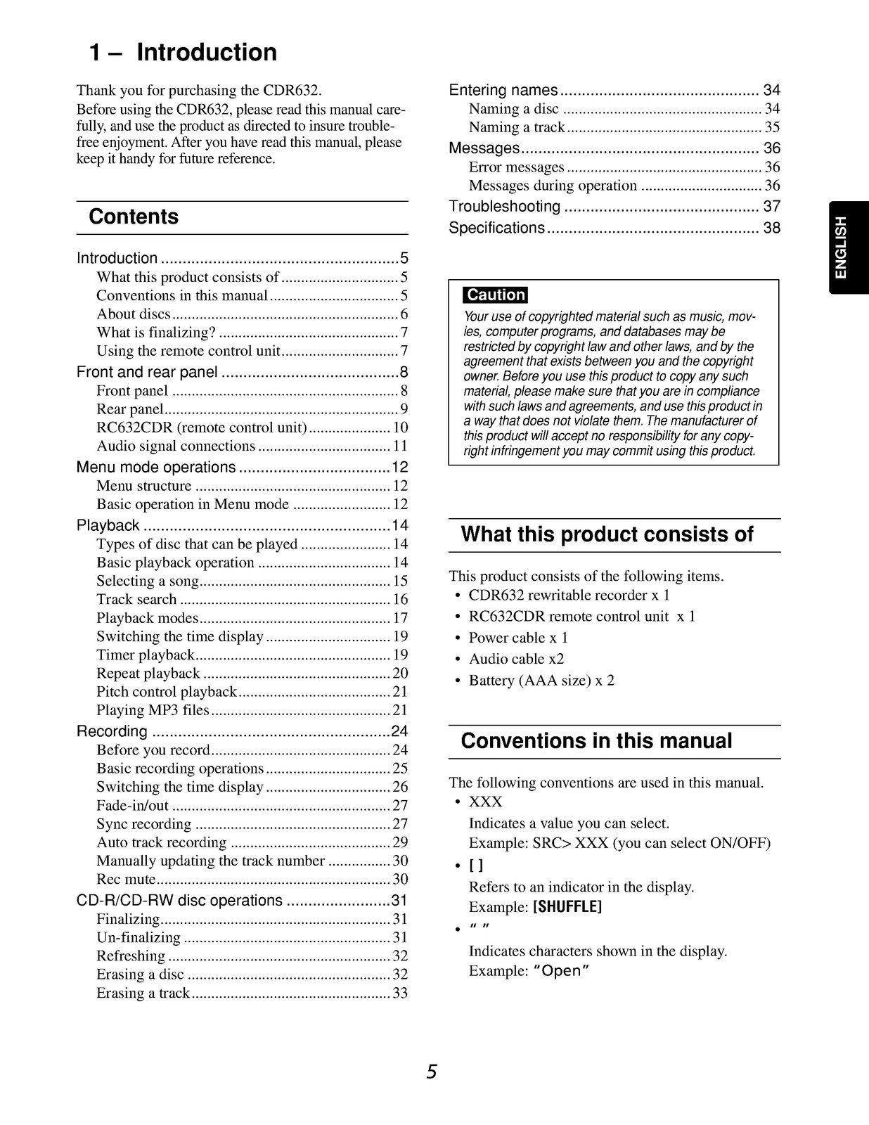 MARANTZ CDR632 CD Recorder User Manual – STEEL WIRE BOUND – PROTECTIVE COVERS