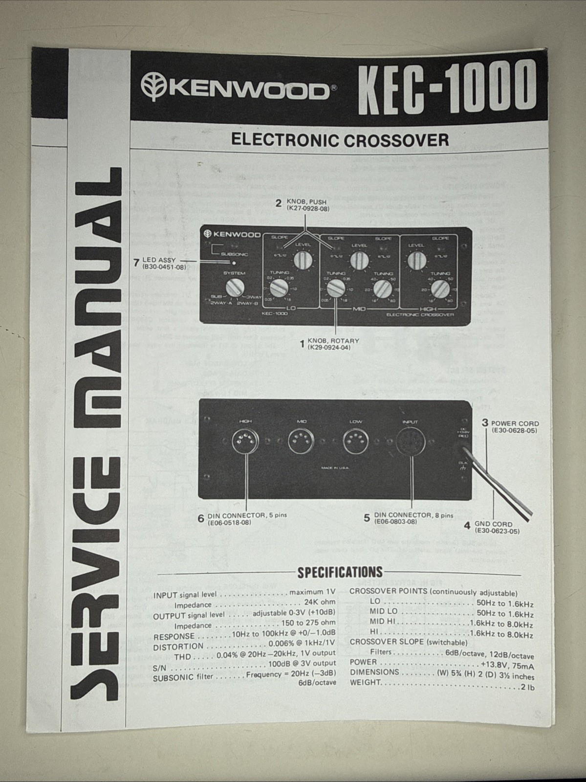 Vintage Kenwood Service Manual Model Number KEC-1000