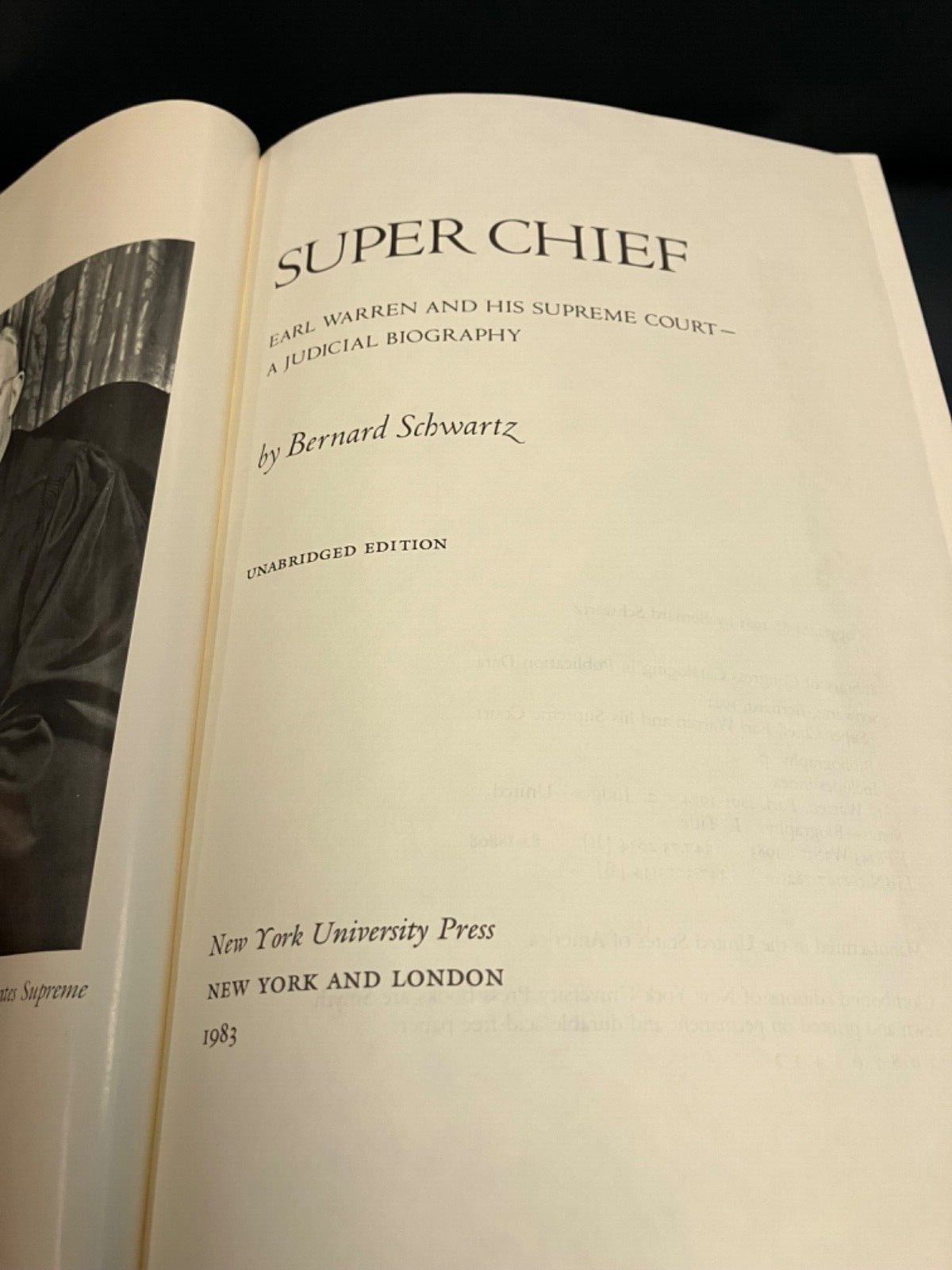 Super Chief: Earl Warren and Court Hardcover book dust jacket Schwartz legal