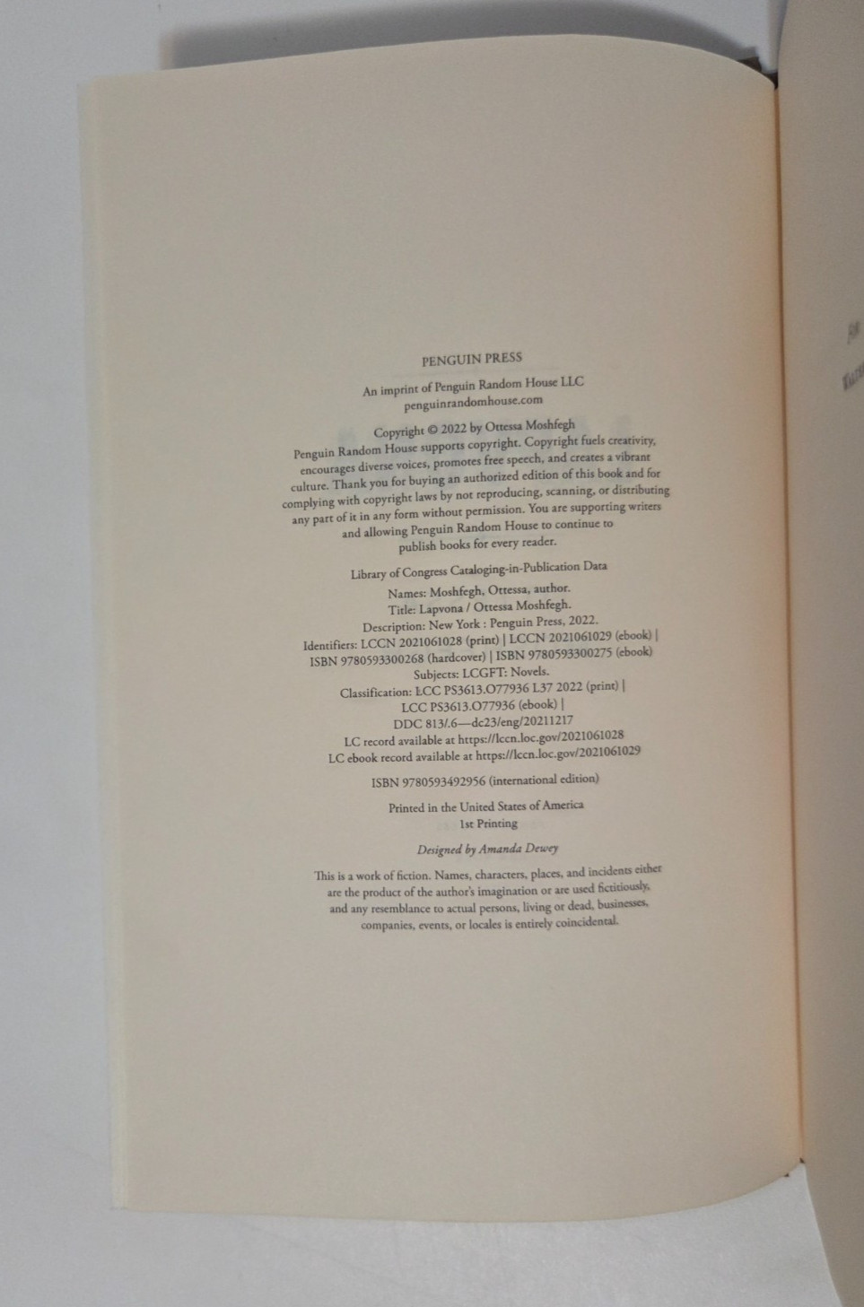 SIGNED 1st/1st Lapvona — Ottessa Moshfegh | 2022 Penguin Press HC