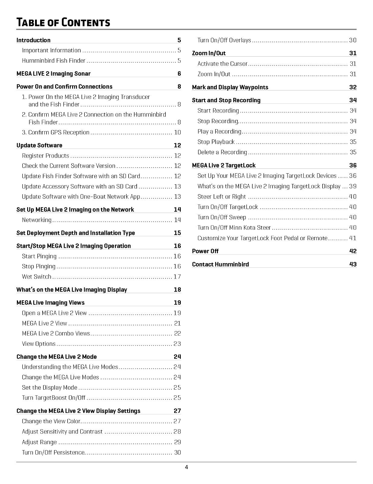 Humminbird Mega Live 2 Operators Manual Instructions -43 Pages