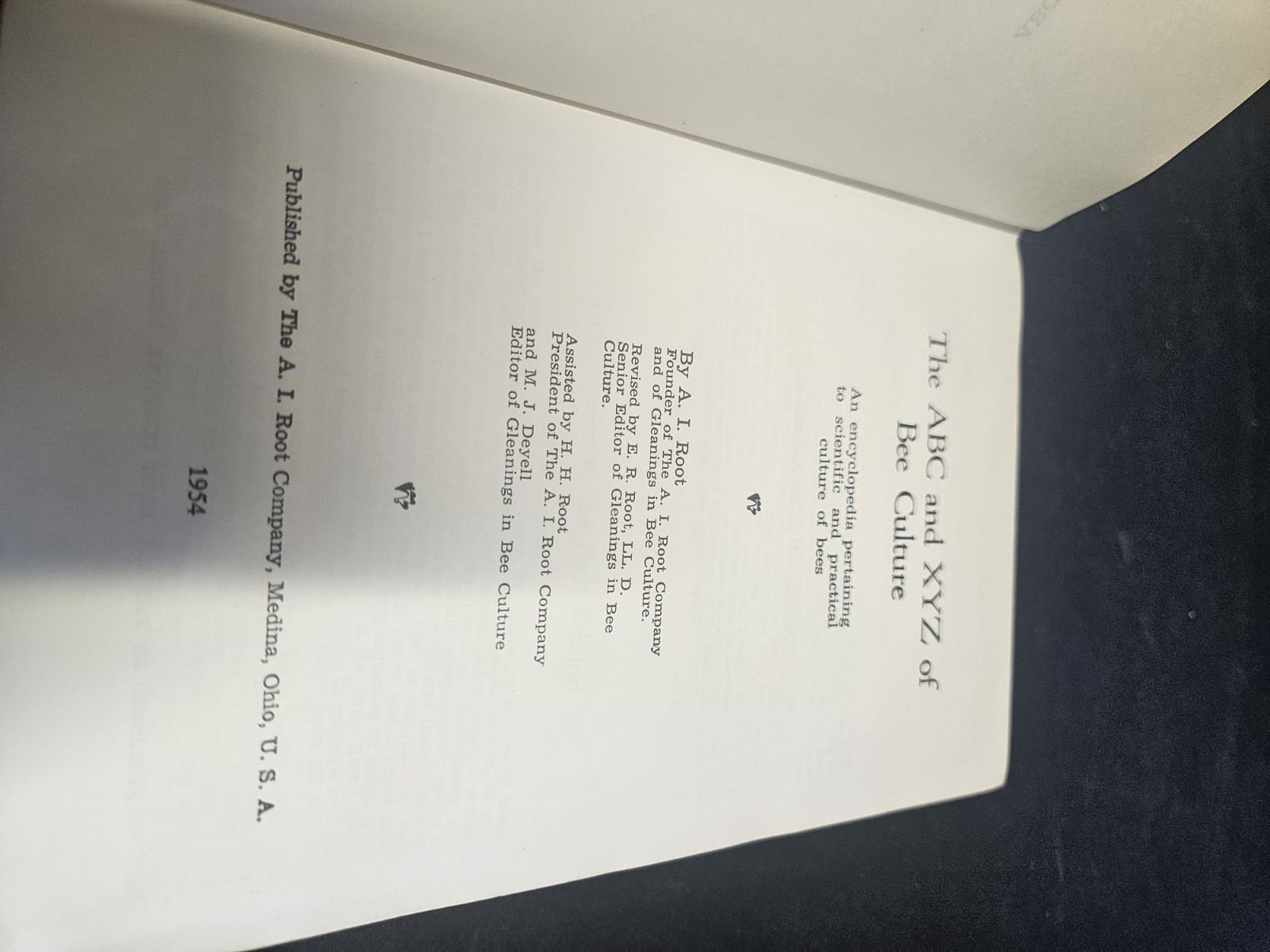 1954 ABC And XYZ Of Bee Culture, 30th Edition. A.I. Root Library.