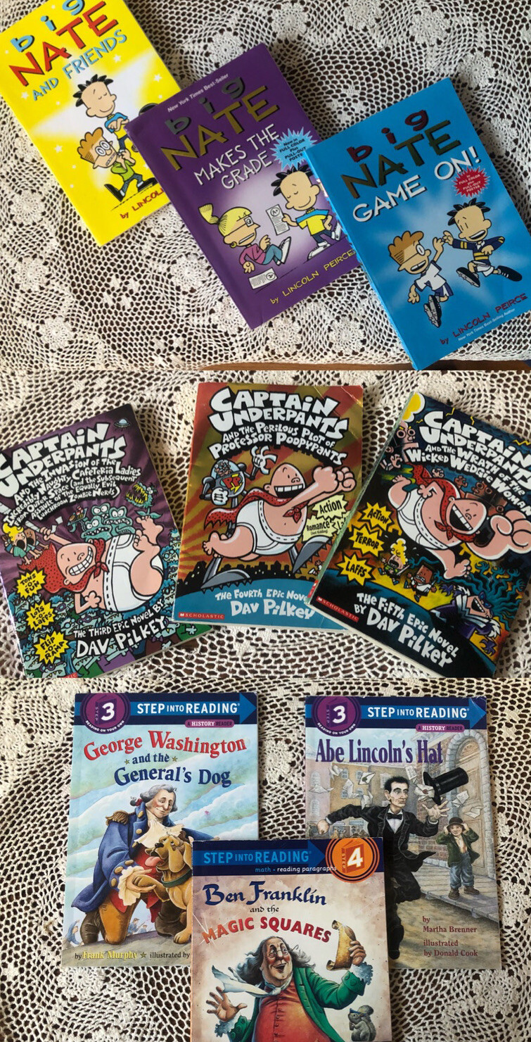 CAPTAIN UNDERPANTS Lot 3-5 BIG NATE Game On Lvl 4 Washington, Abe, Ben Franklin