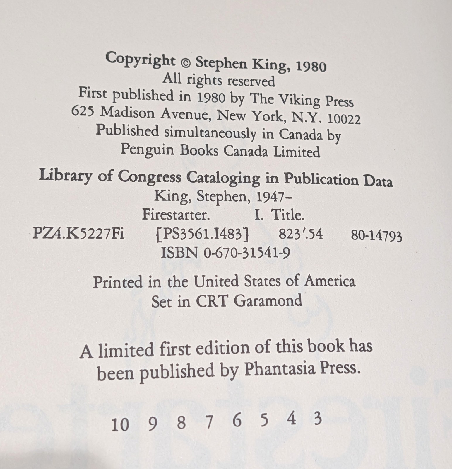 Firestarter by Stephen King 1980, 1st. Ed. Hardcover Viking Press