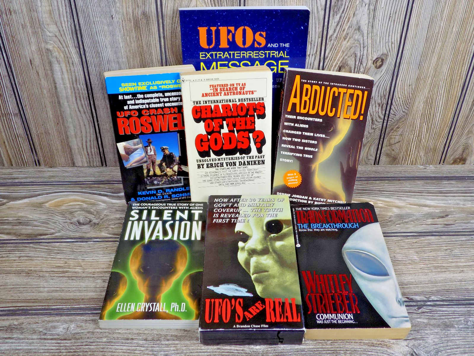 Lot Of Vintage UFO, Roswell, & Alien Abductions (Six Paperbacks & VHS)