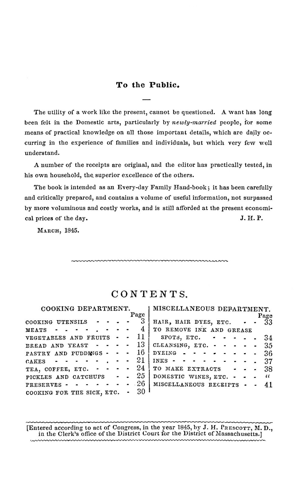 1845 Valuable Receipts Cook Book 46 Pages