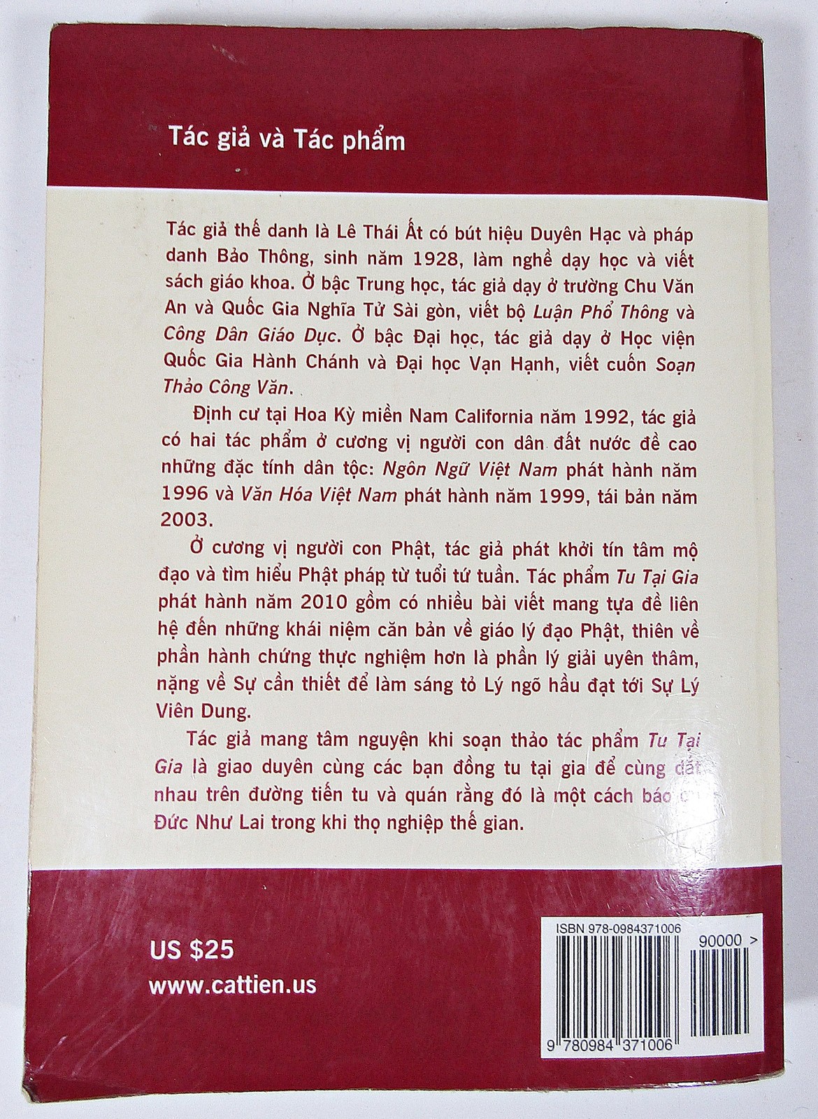 Tu Tai Gia by Bao Thong Le Thai At 2010 Cat Tien Buddhist Book 528 Pages