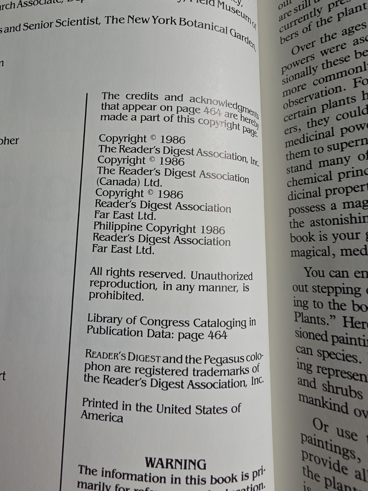 Magic and Medicine of Plants Reader’s Digest Editors 1986 Hardcover