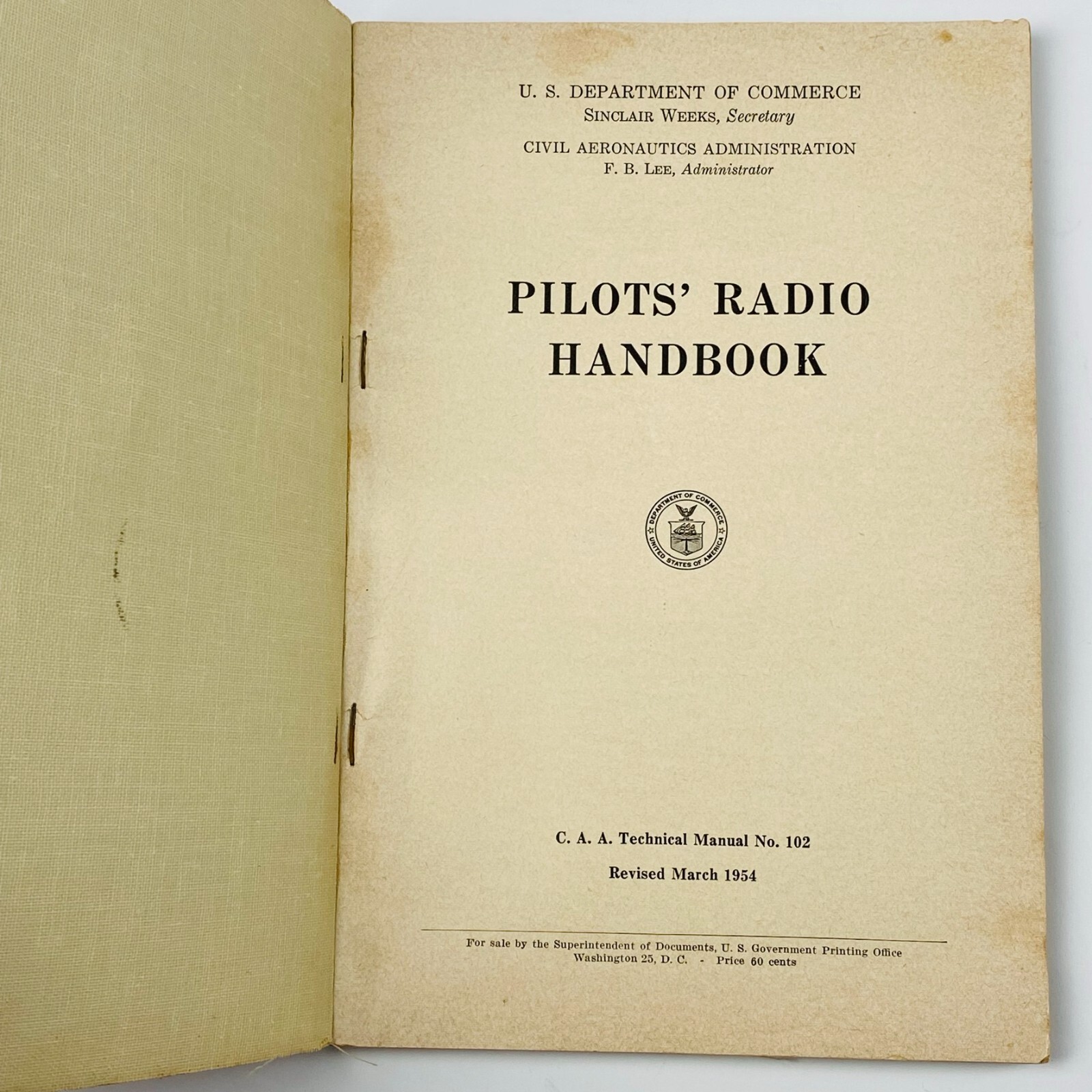 1954 US DOC Department of Commerce Pilots Radio Handbook Manual No. 102 VTG