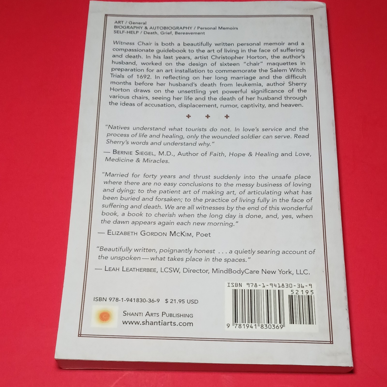 Witness Chair by Sherry Horton Signed Paperback Art Biography Memoir 2016
