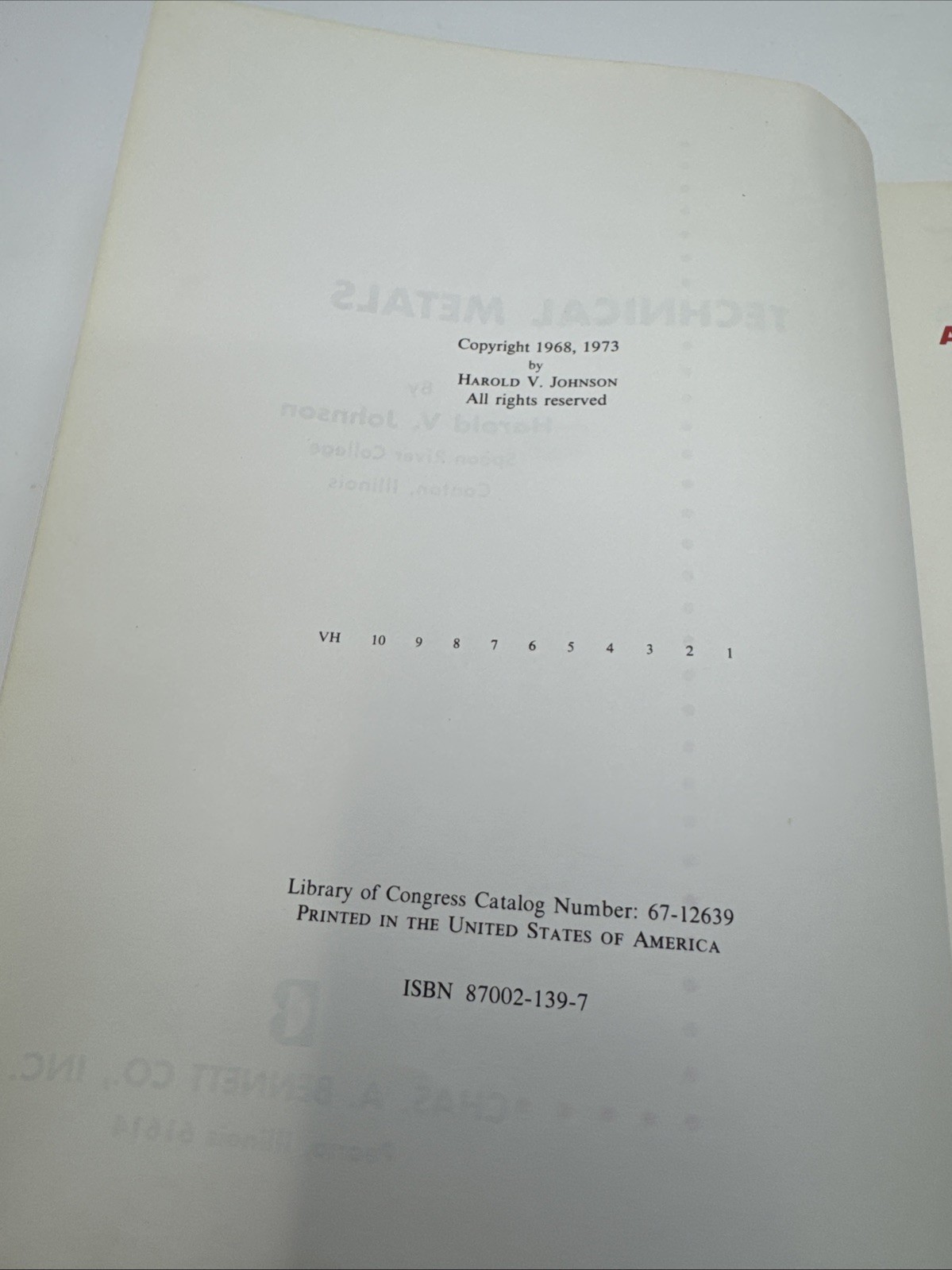 TECHNICAL METALS By Harold V. Johnson – Hardcover