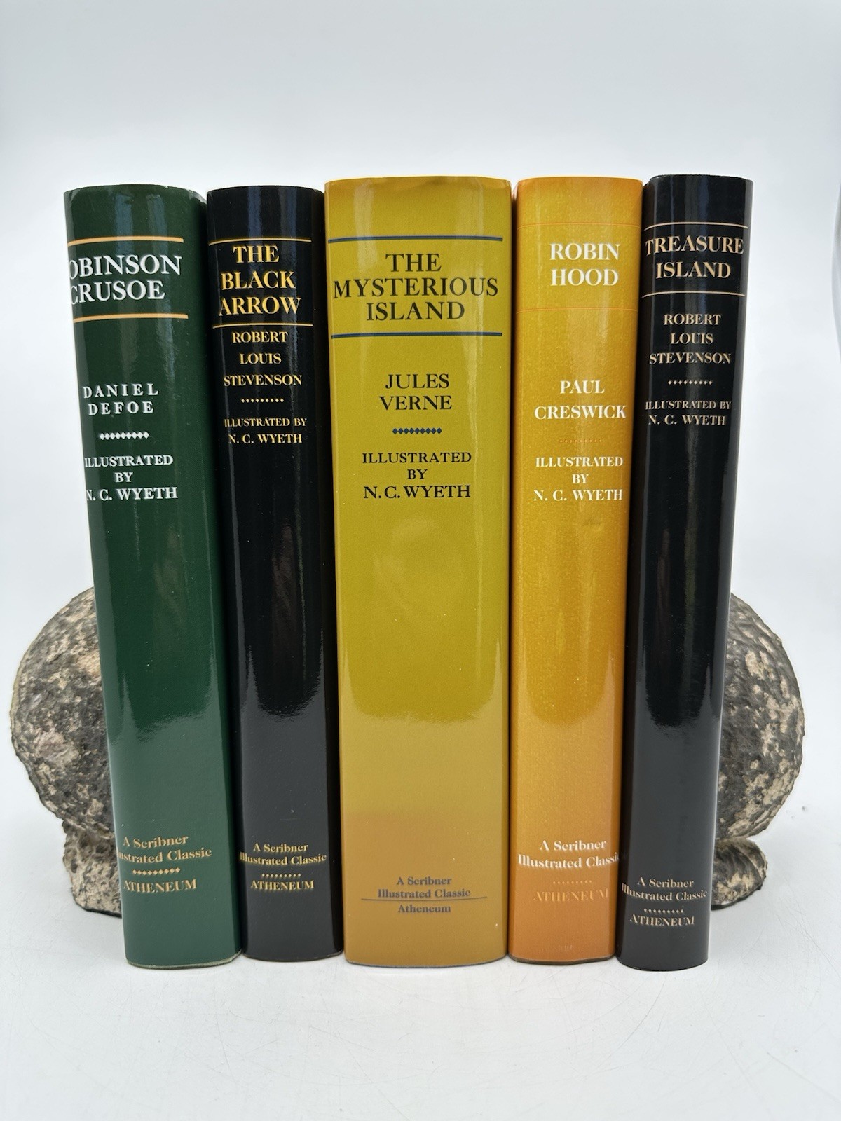 Atheneum Illustrated N.C. Wyeth 5‑Book Lot Robinson Cursoe Treasure Island HC DJ
