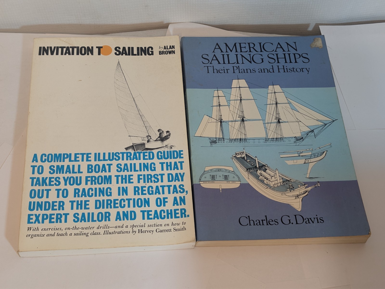 Lot 2 Books Invitation to Sailing & Sailing Ships Their PLans & History Davis +